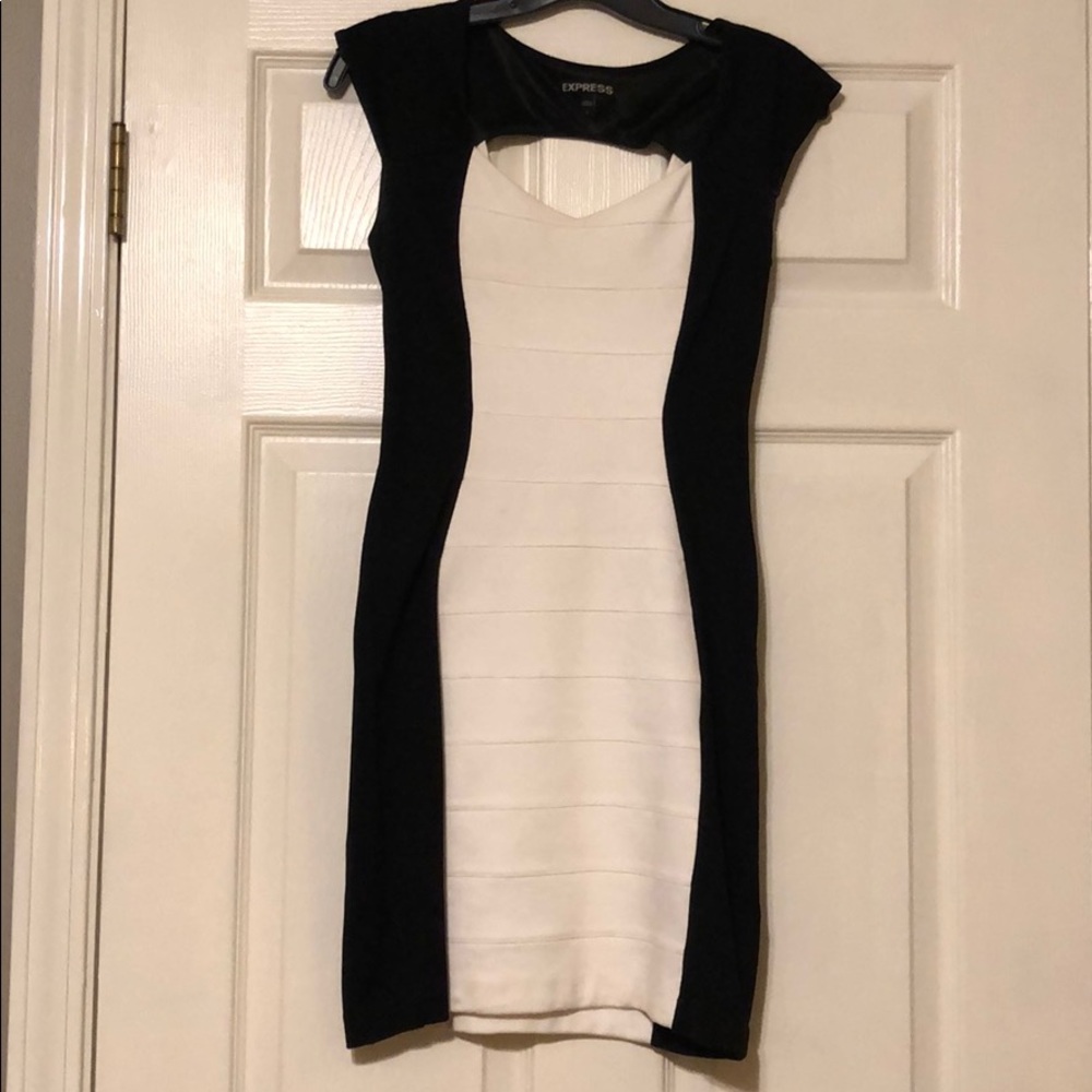Bodycon black and white dress.